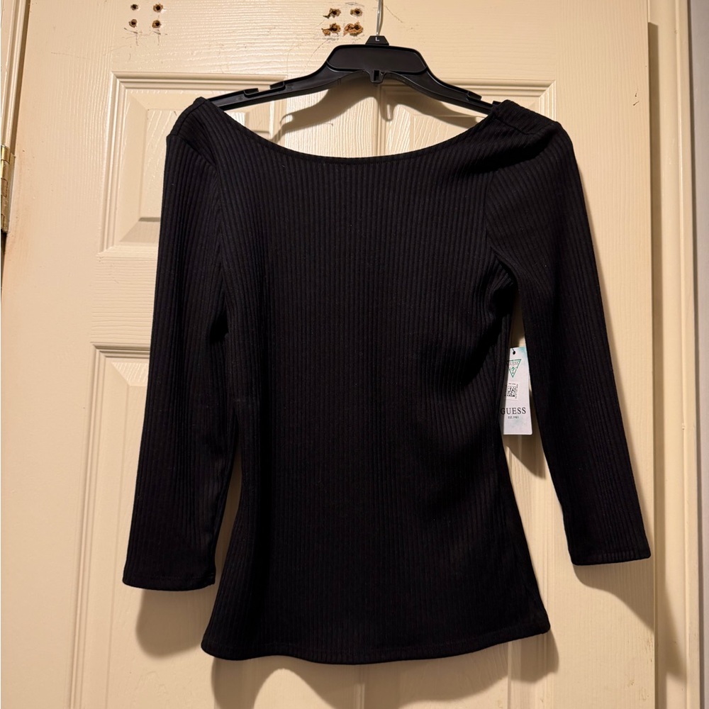 Elegant Black Ribbed Women's Top Guess